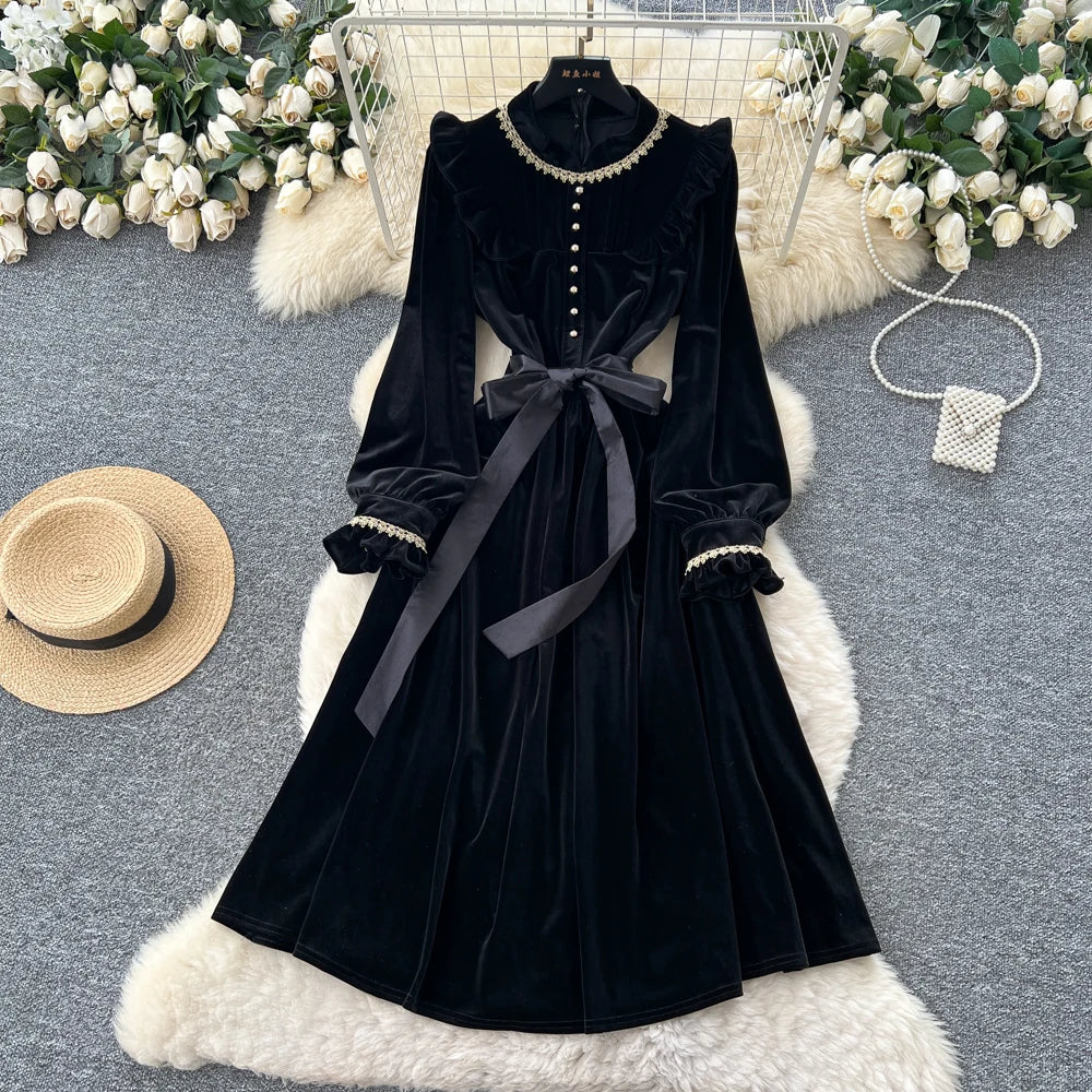 Velour Long Sleeve Slim Dress
