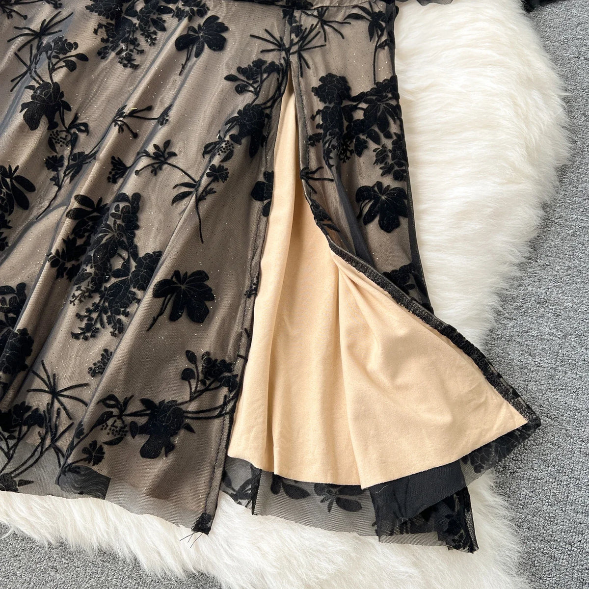 Mesh Print Flare Sleeve Mermaid Dress
