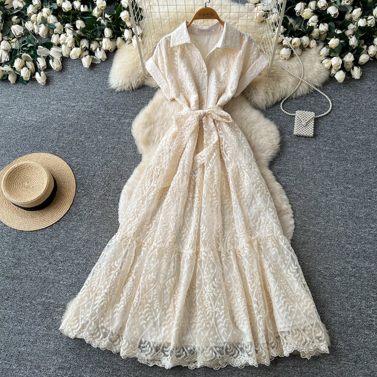 Lace Embroidered A-Line Maxi Dress