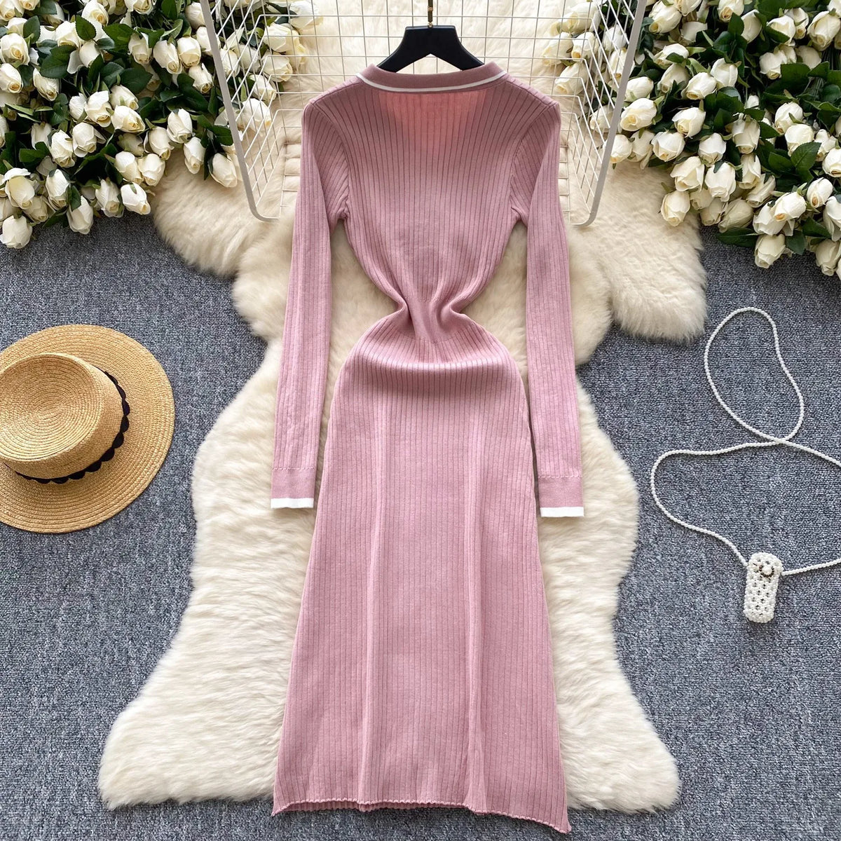Collared Knit Maxi Sweater Dress