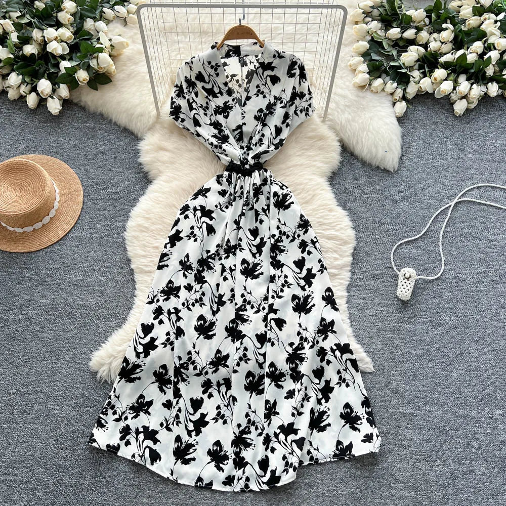 Boho Print V-Neck Slim Maxi Dress