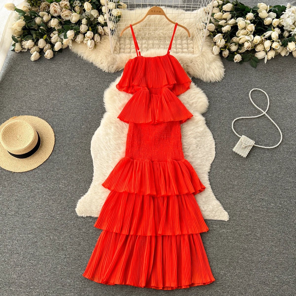Ruffle Chiffon Maxi Slip Dress