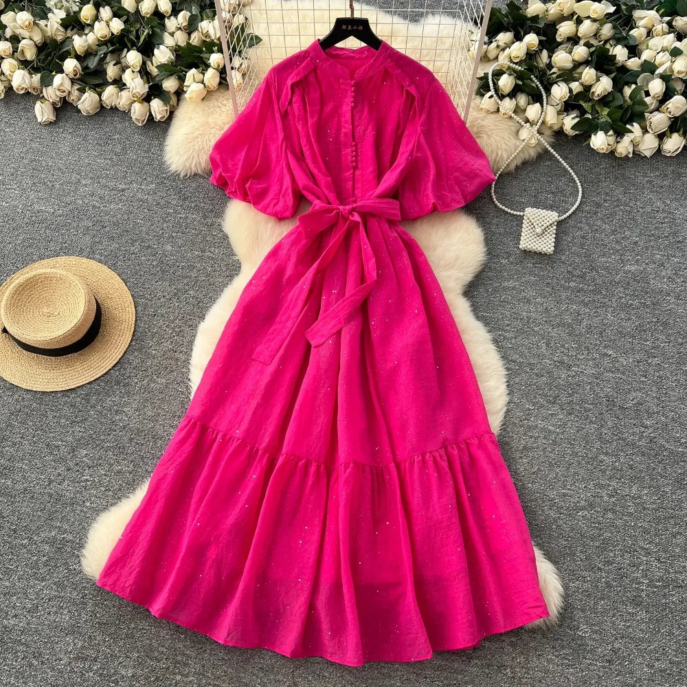 Glitter Ruffle Button Front Dress