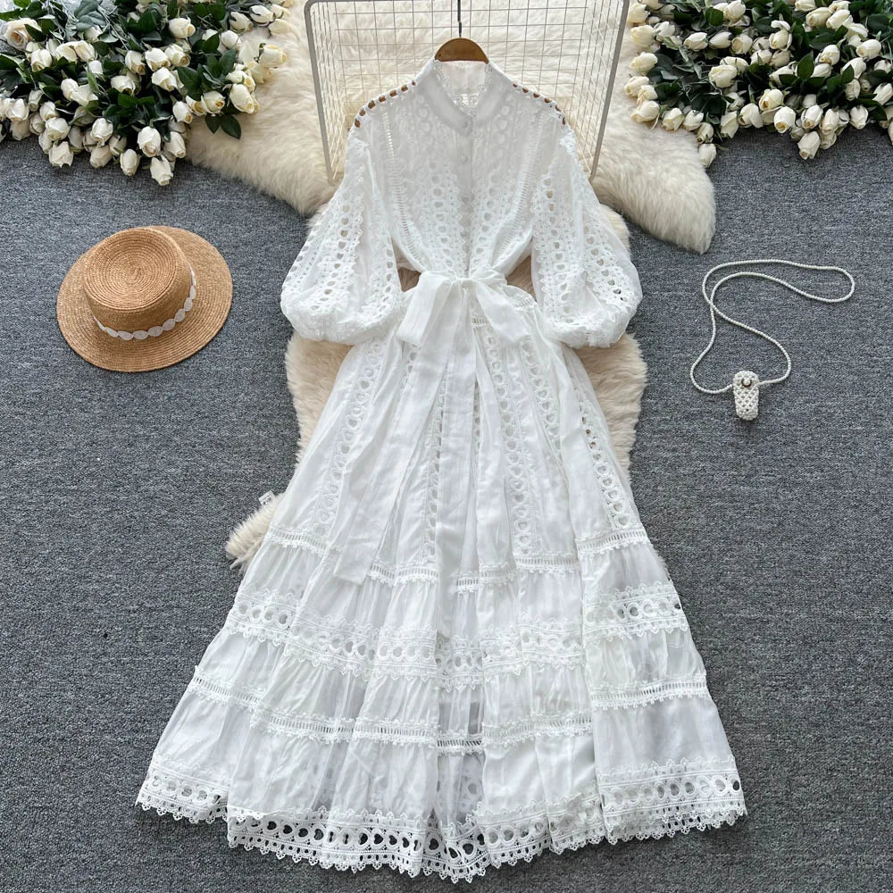 Hollow Out Lace Paneled Dress
