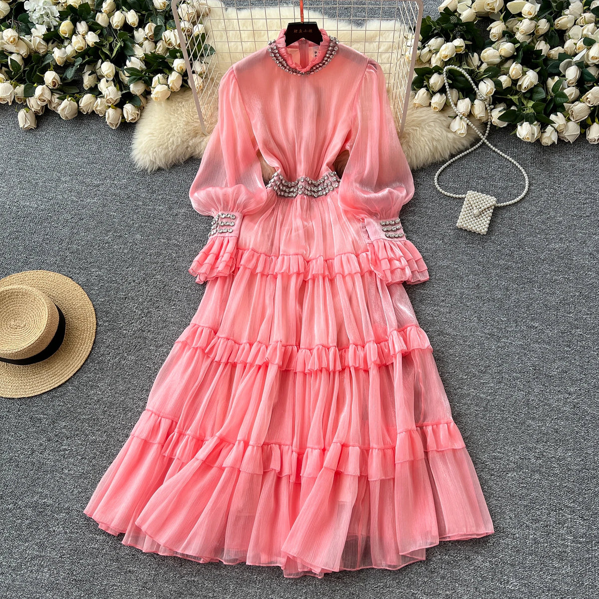 Rhinestone Flare Sleeve Bodycon Party Dress