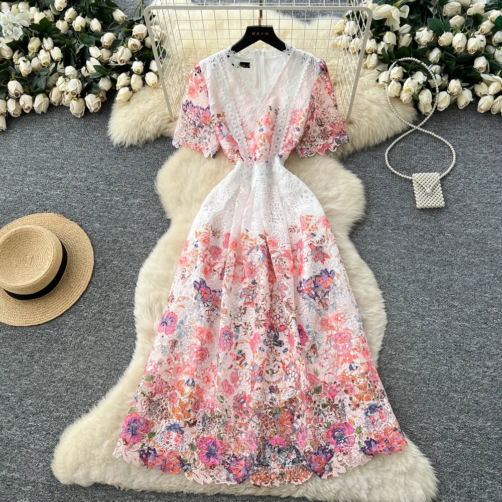 Short Sleeve V-Neck Maxi Dress