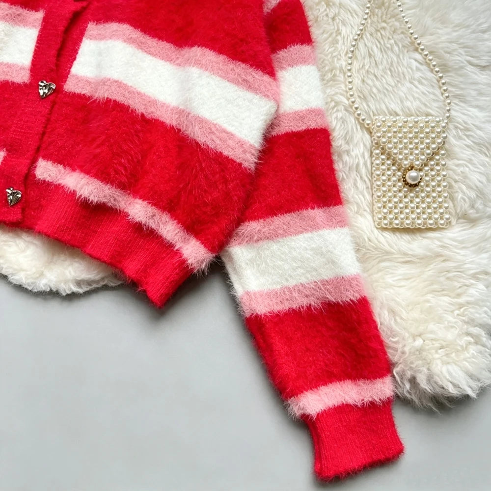 Striped Button-Up Knit Cardigan