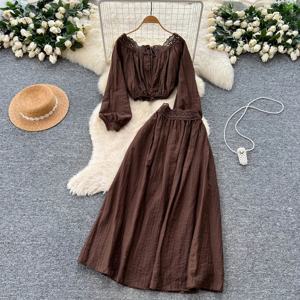 Lace Boat Neck Two-Piece Dress Set