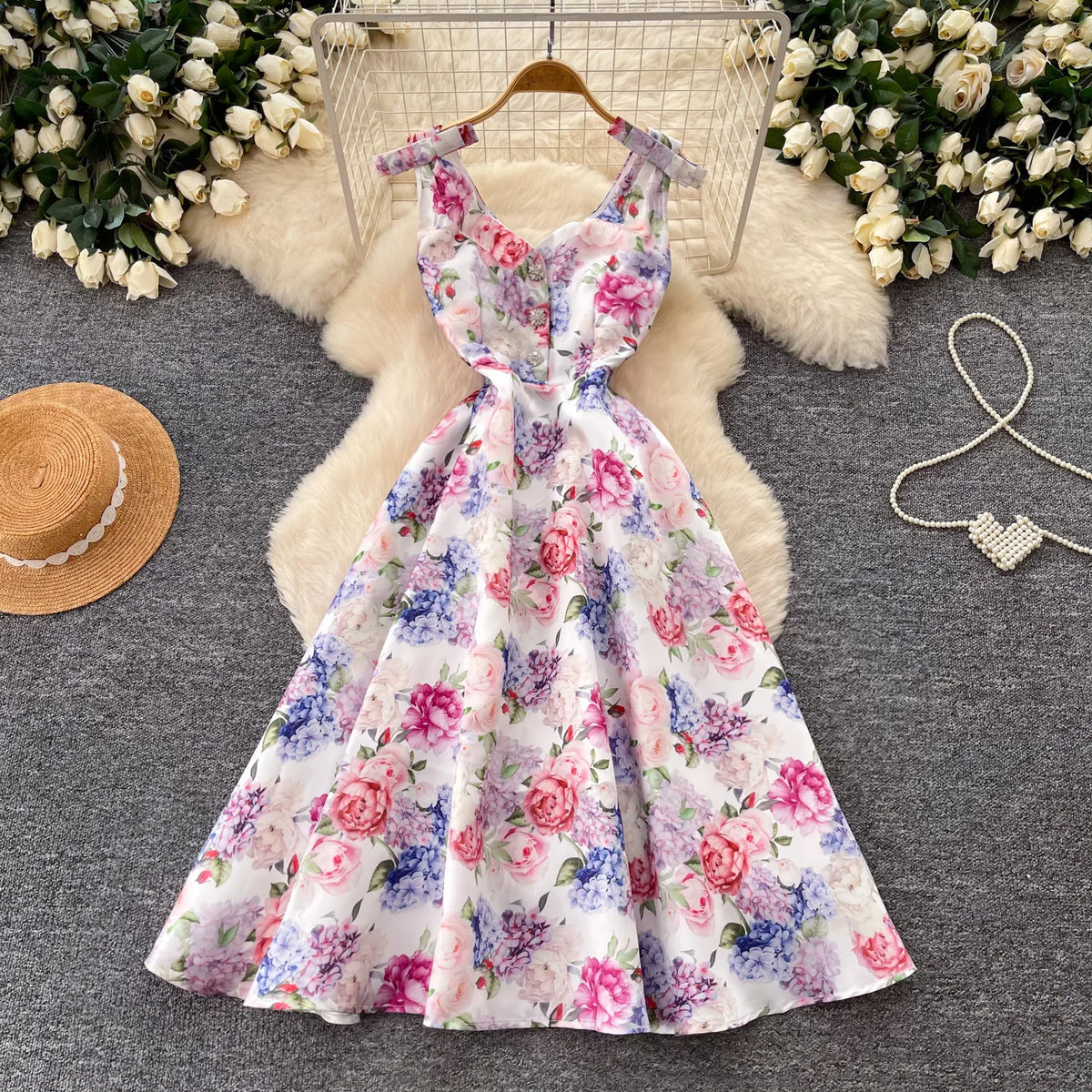 Floral Print Sleeveless A-Line Dress