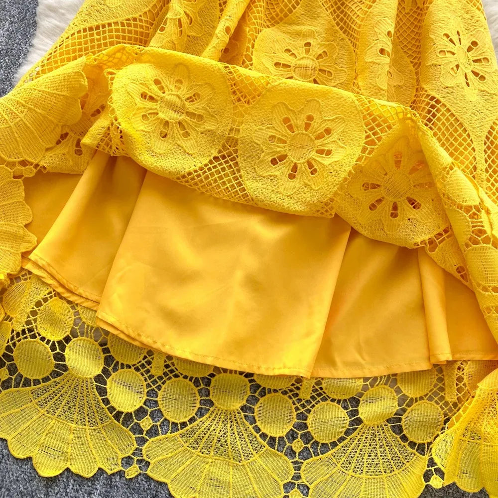 Crochet Lace Slash Neck Boho Sundress