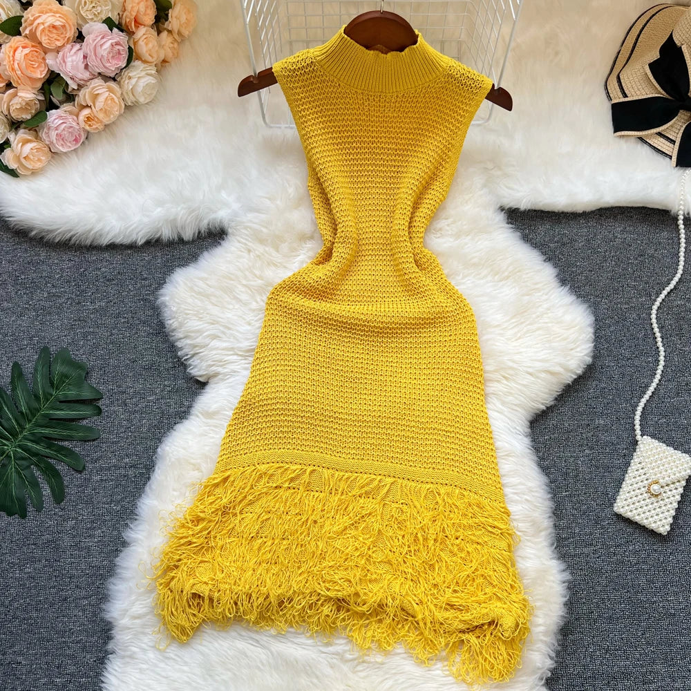 Sheer Crochet Tassel Party Dress