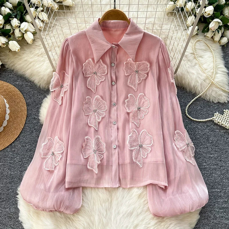 3D Floral Long Sleeve Blouse