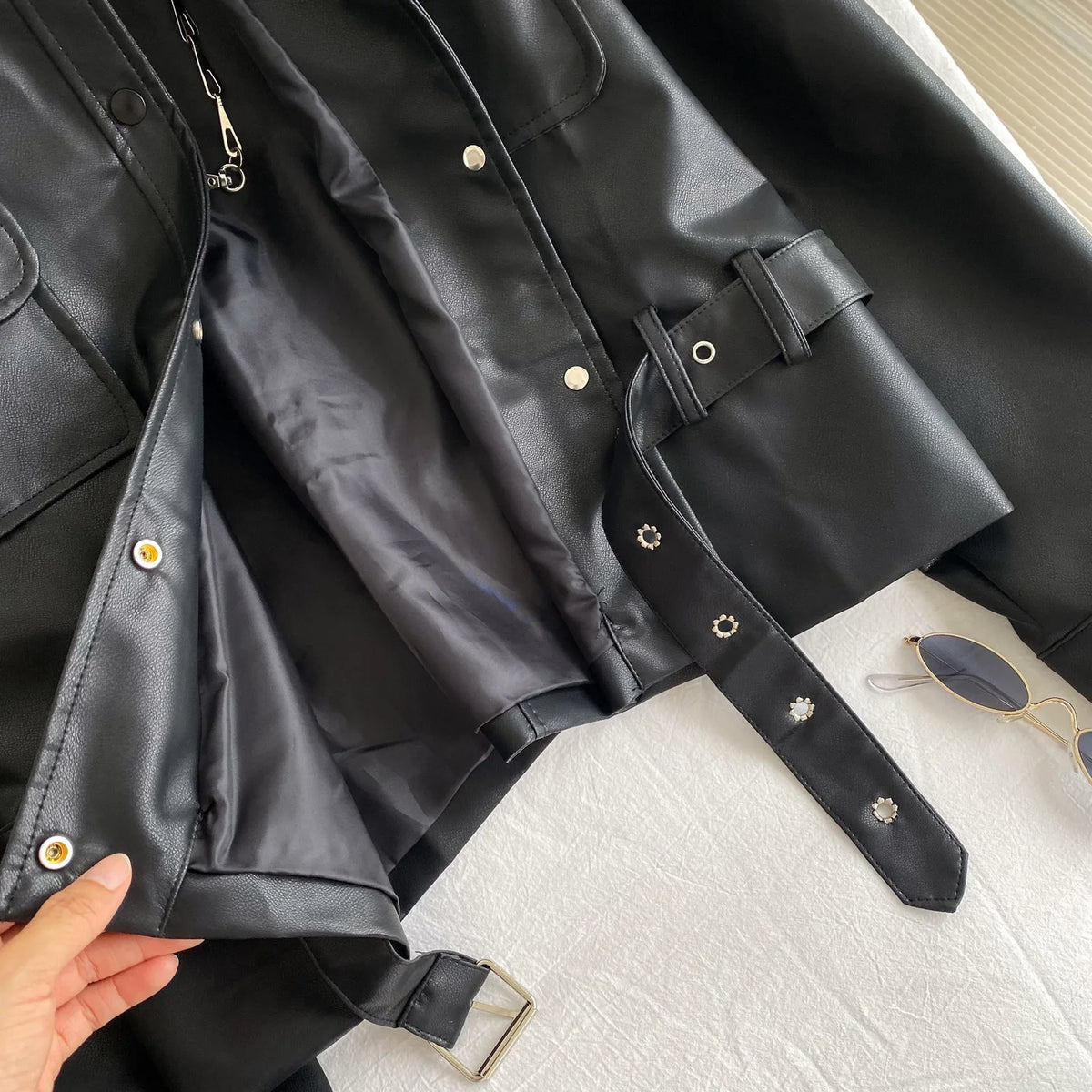 Belted Faux Leather Jacket