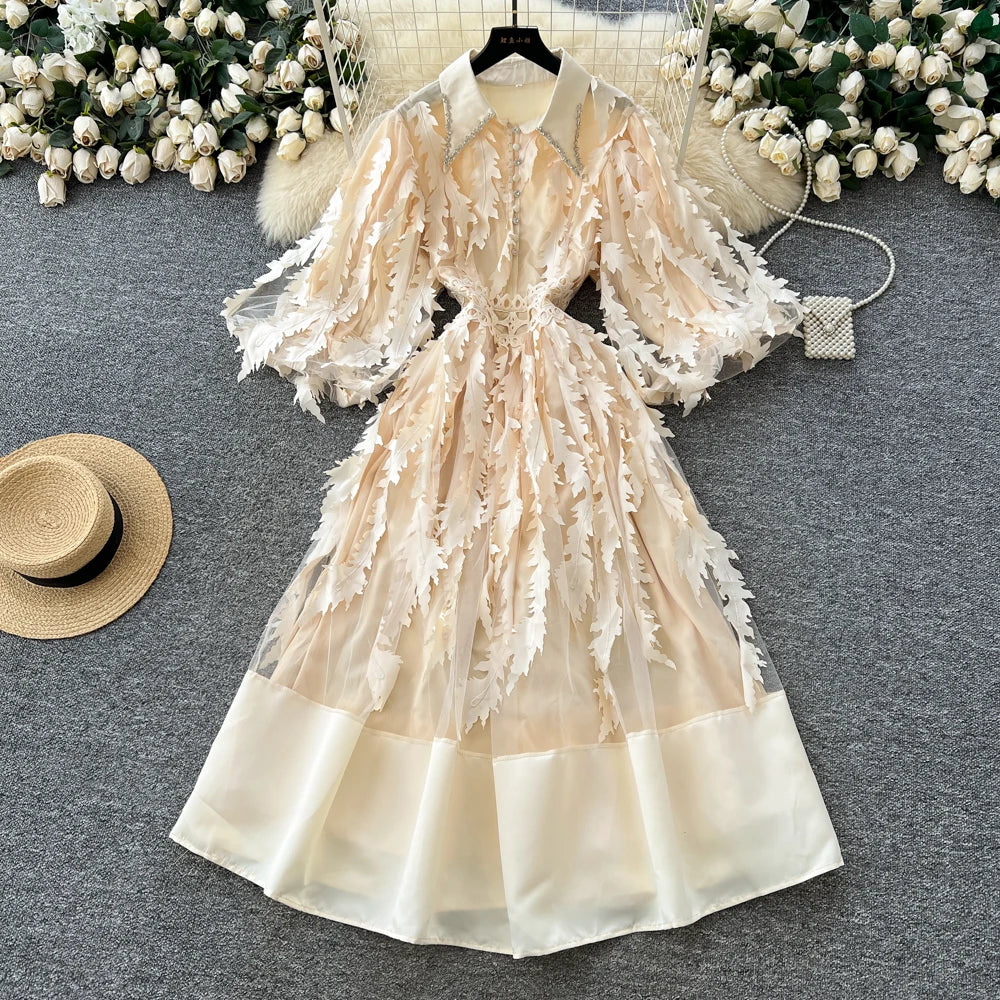 Collared Tassel Long Sleeve Dress