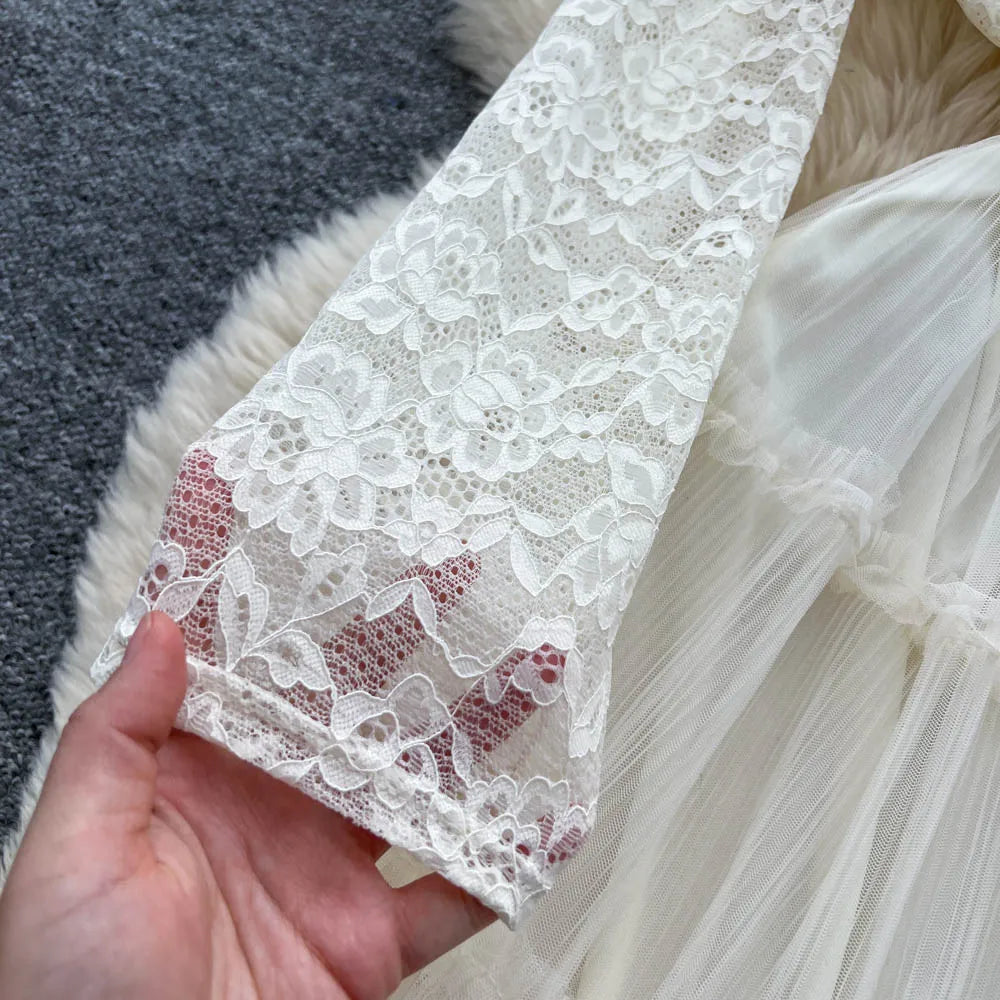 Lace Sequin Mesh Ruched Dress