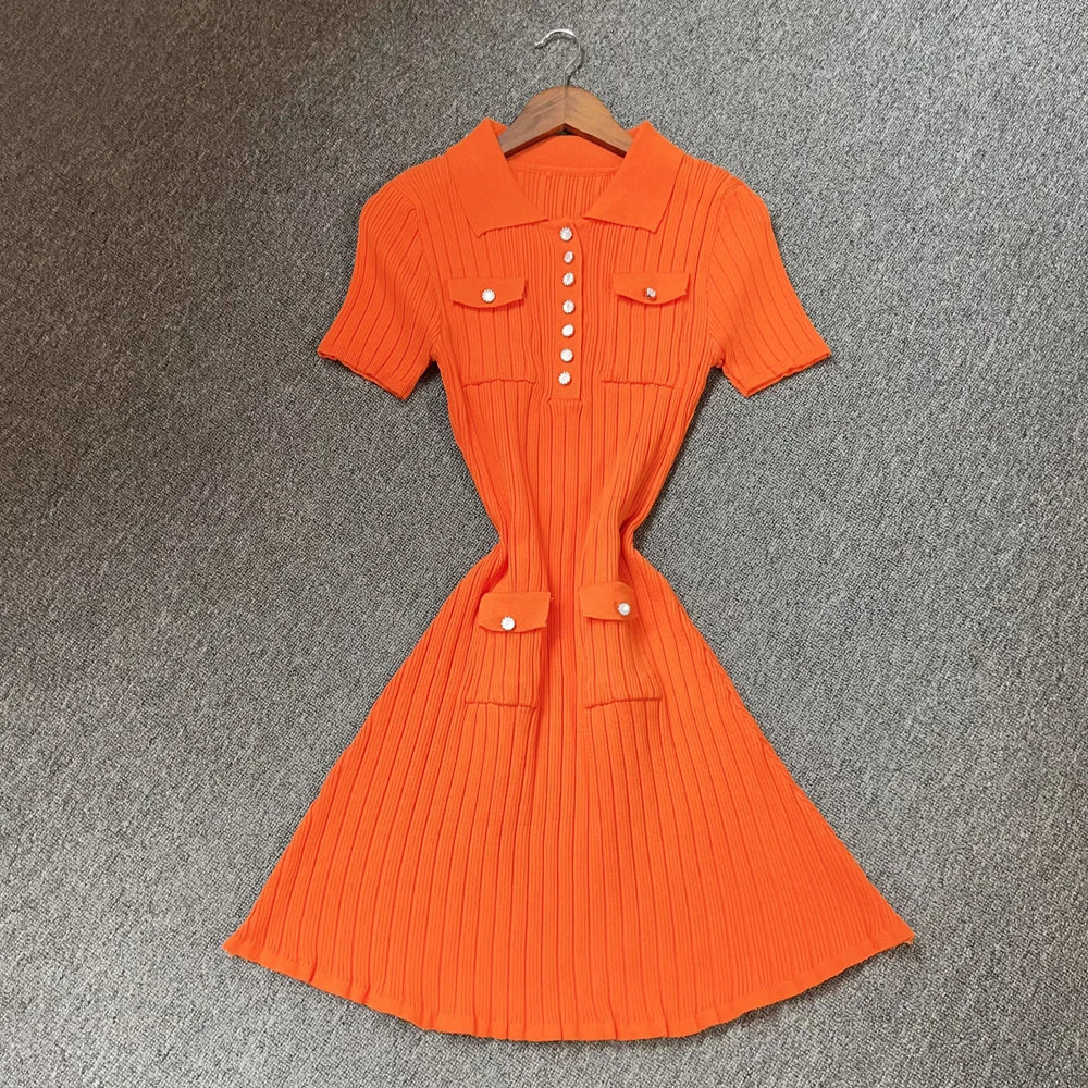 Collared Button Knit Mini Dress