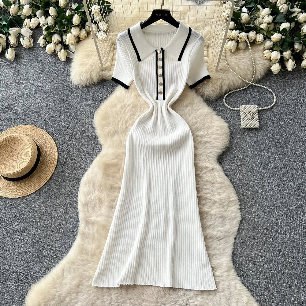 Collared Knit Maxi Shirt Sweater Dress