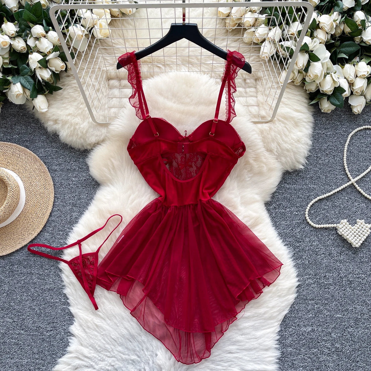 Embroidered Drawstring Sleeveless Mini Dress