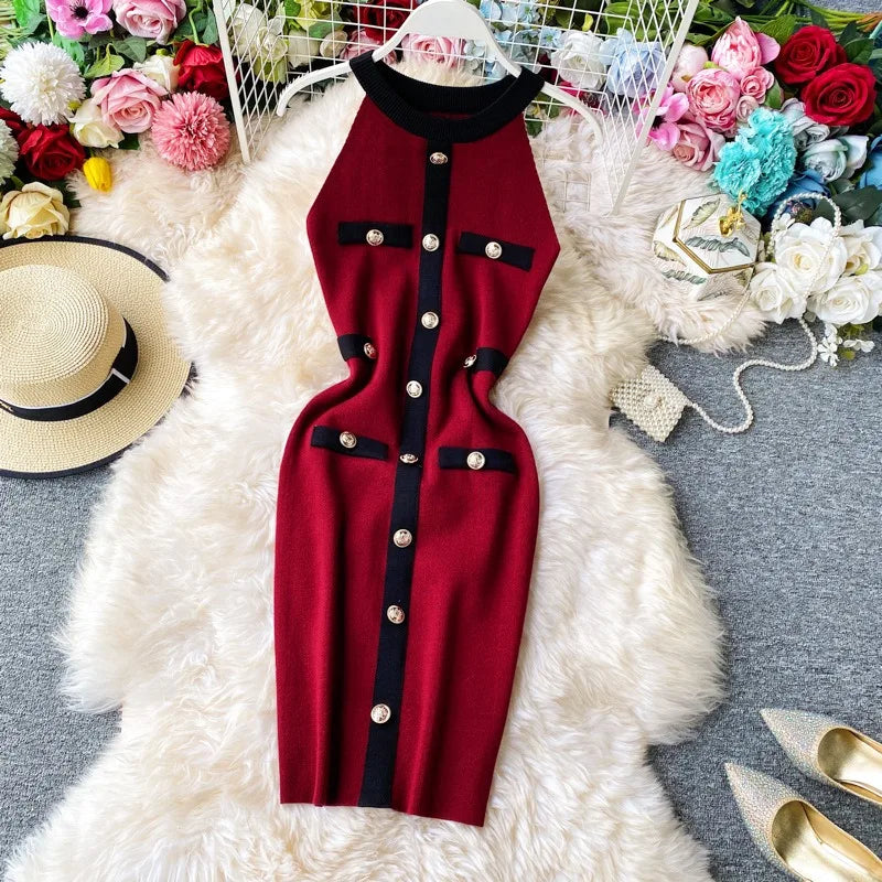 Button Knit Wrap Mini Dress