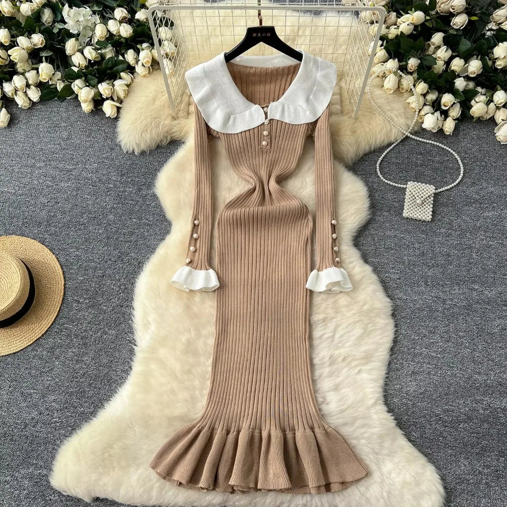 Peter Pan Collar Knit Mermaid Dress