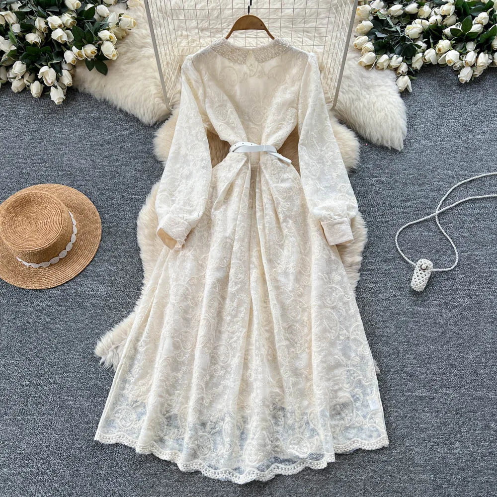 Peter Pan Collar Long Sleeve Maxi Dress