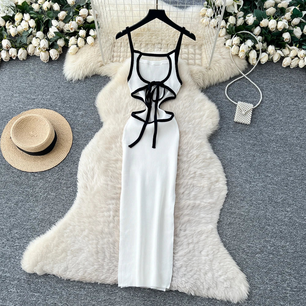 Openwork Knit Sleeveless Pencil Dress