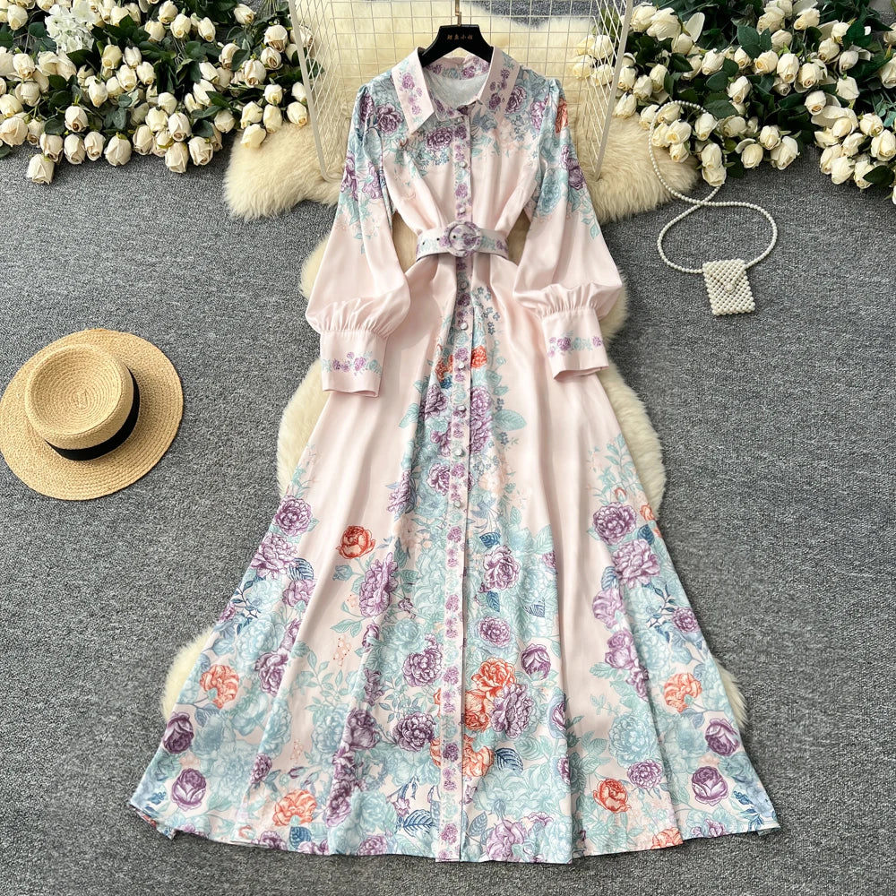Single Breasted Print Long Sleeve Party Dress