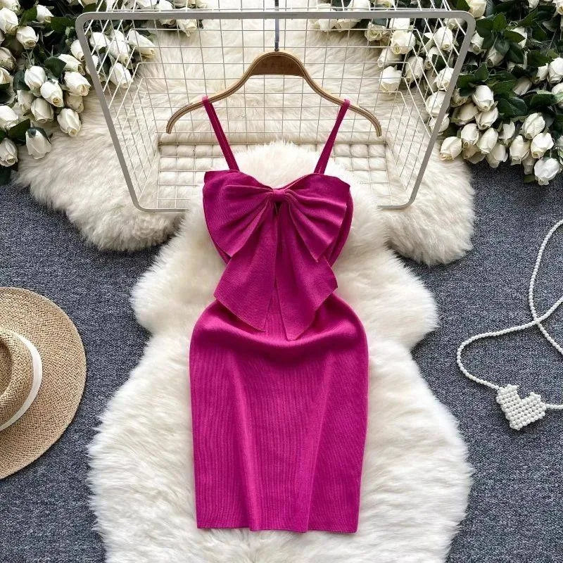 Bow Backless Spaghetti Strap Mini Dress