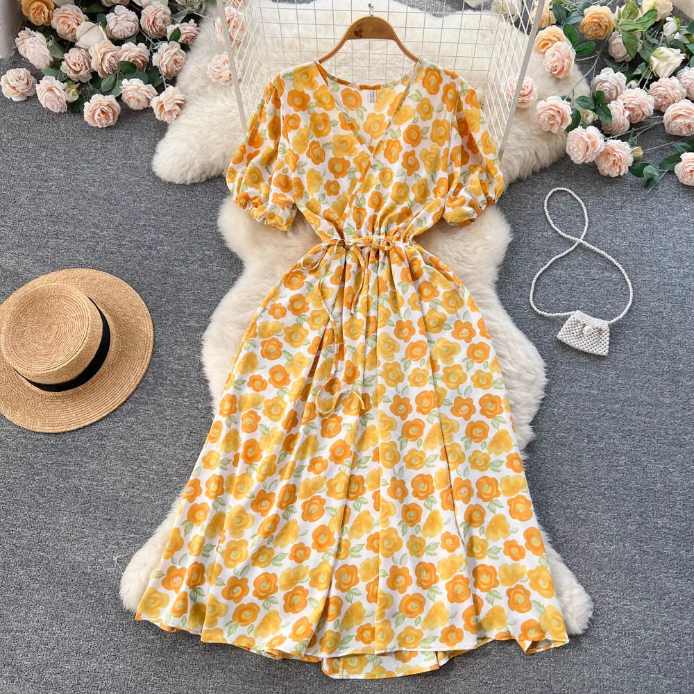 Floral Drawstring Waist Maxi Dress