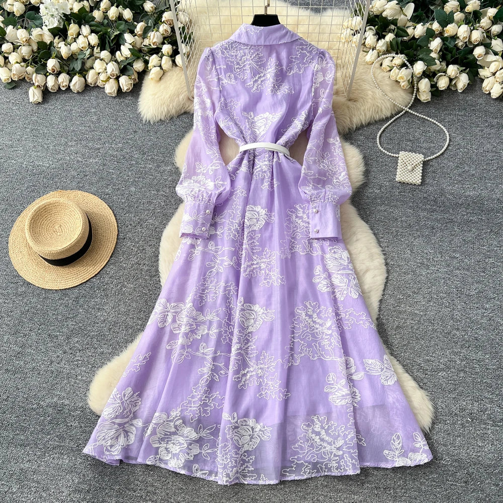 Beaded Button Long Sleeve Party Dress