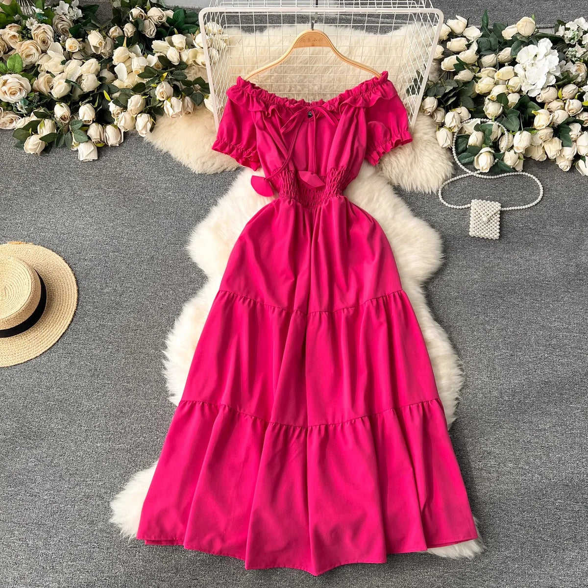 Off-Shoulder Swing Maxi Beach Dress