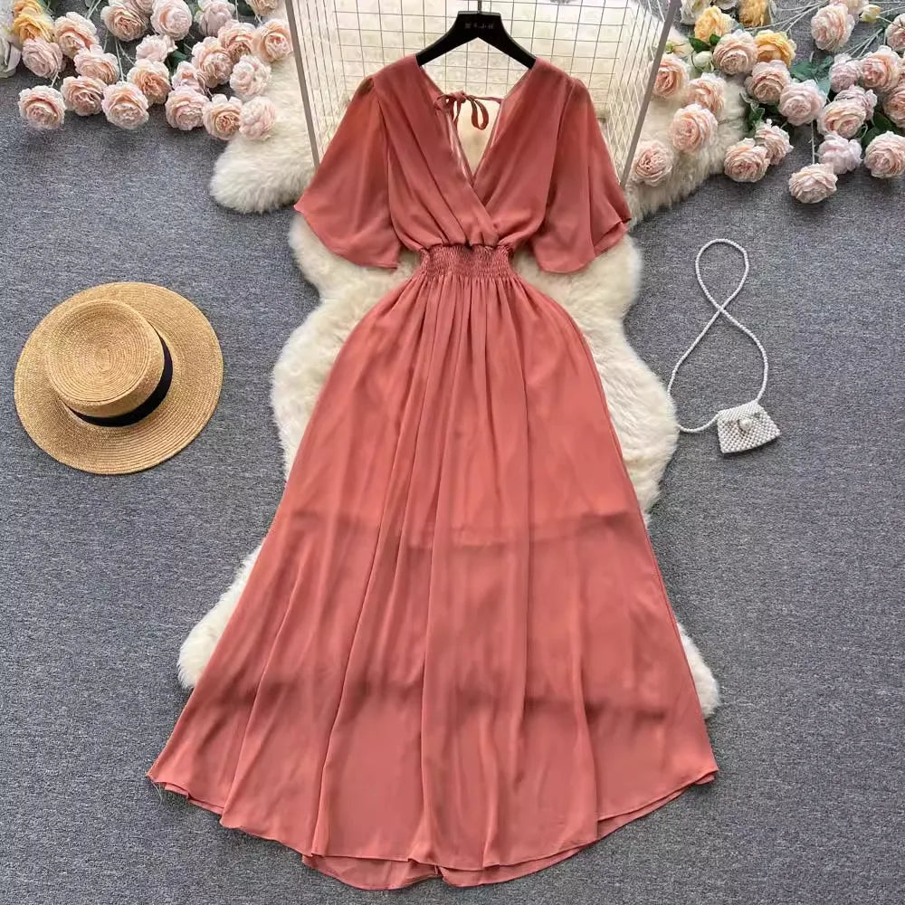 Chiffon Backless Boho Maxi Dress