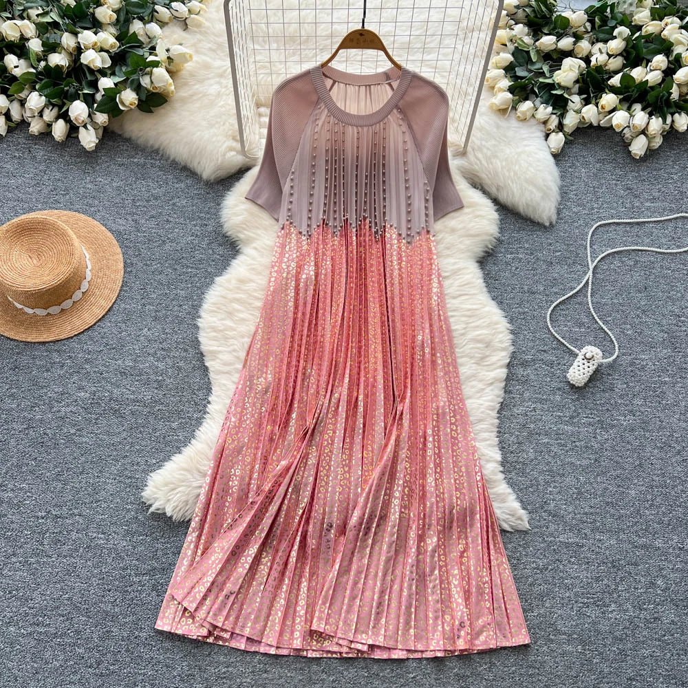 Rhinestone Short Sleeve Loose A-Line Dress