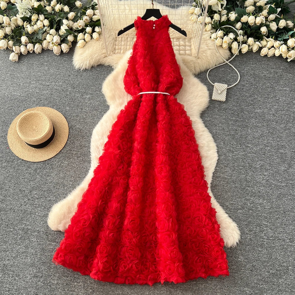 Halter 3D Flower A-Line Sundress
