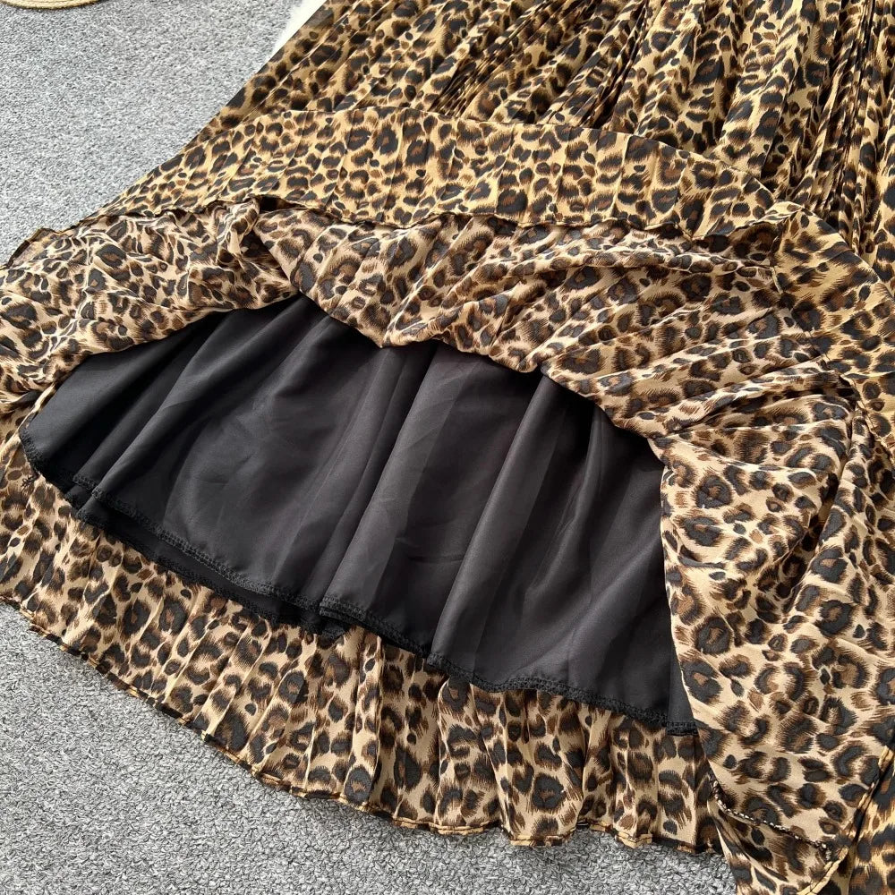 Leopard Rhinestone High Waist Party Dress