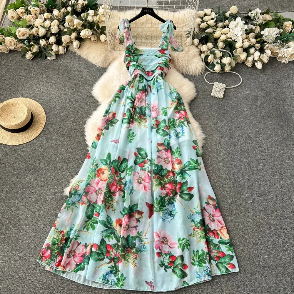 Floral Off-Shoulder Sleeveless A-Line Dress