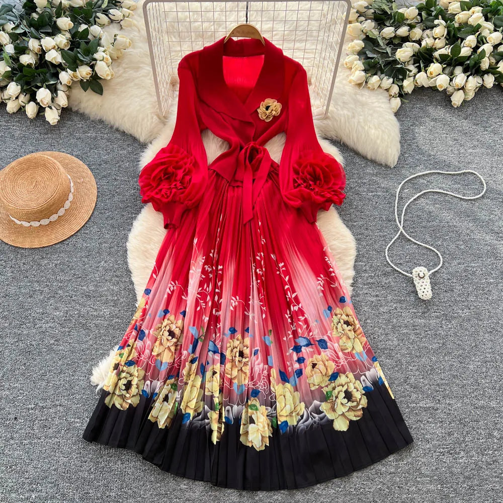 Print Lantern Sleeve Party Dress