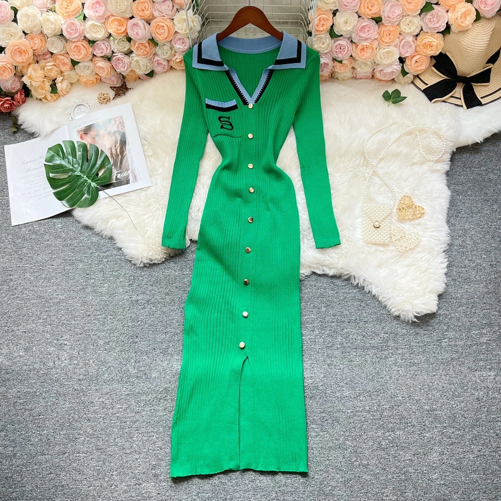 Embroidered Long Sleeve Knit Bodycon Dress