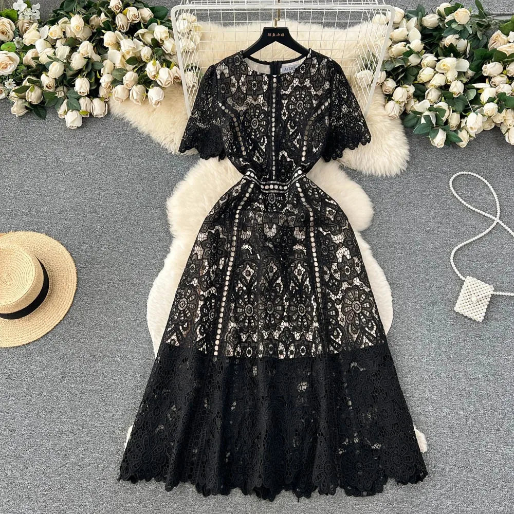 Vintage Lace Patchwork Short Sleeve Sundress