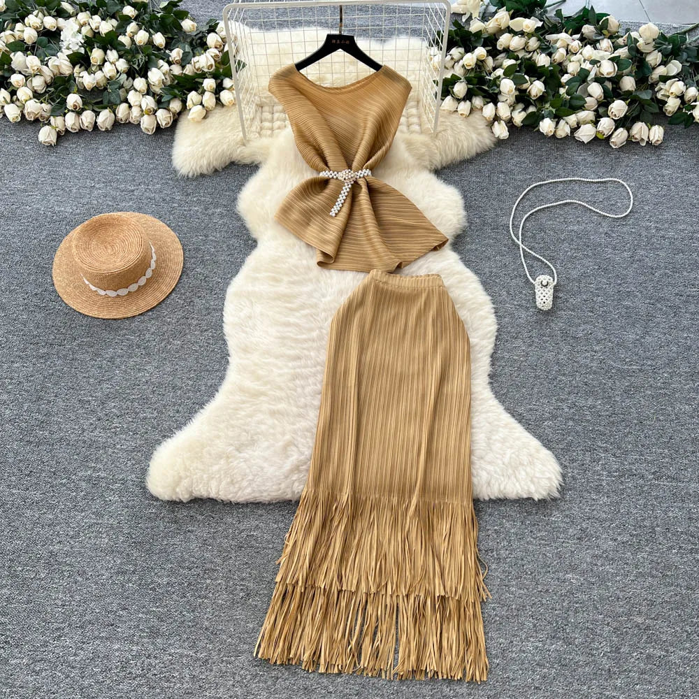 Tassel Chain Asymmetric Boho Two-Piece Set