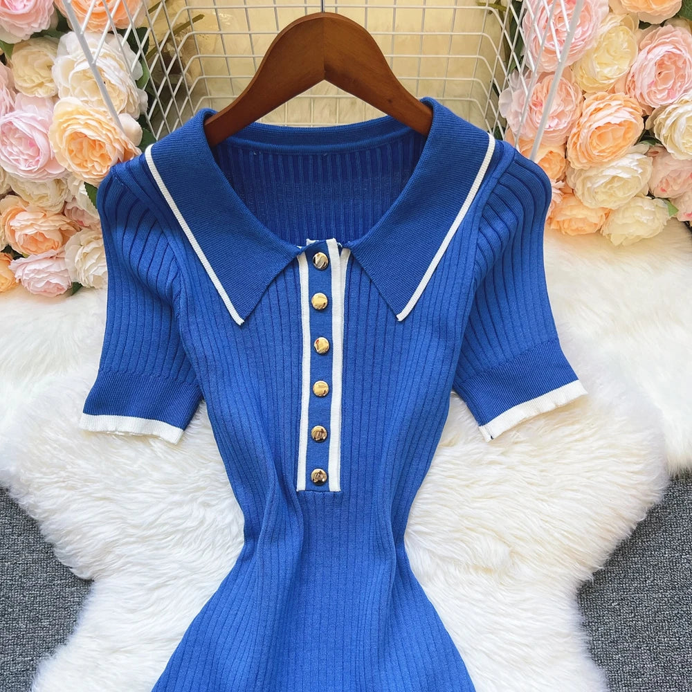 Collared Rib Knit Mini Dress