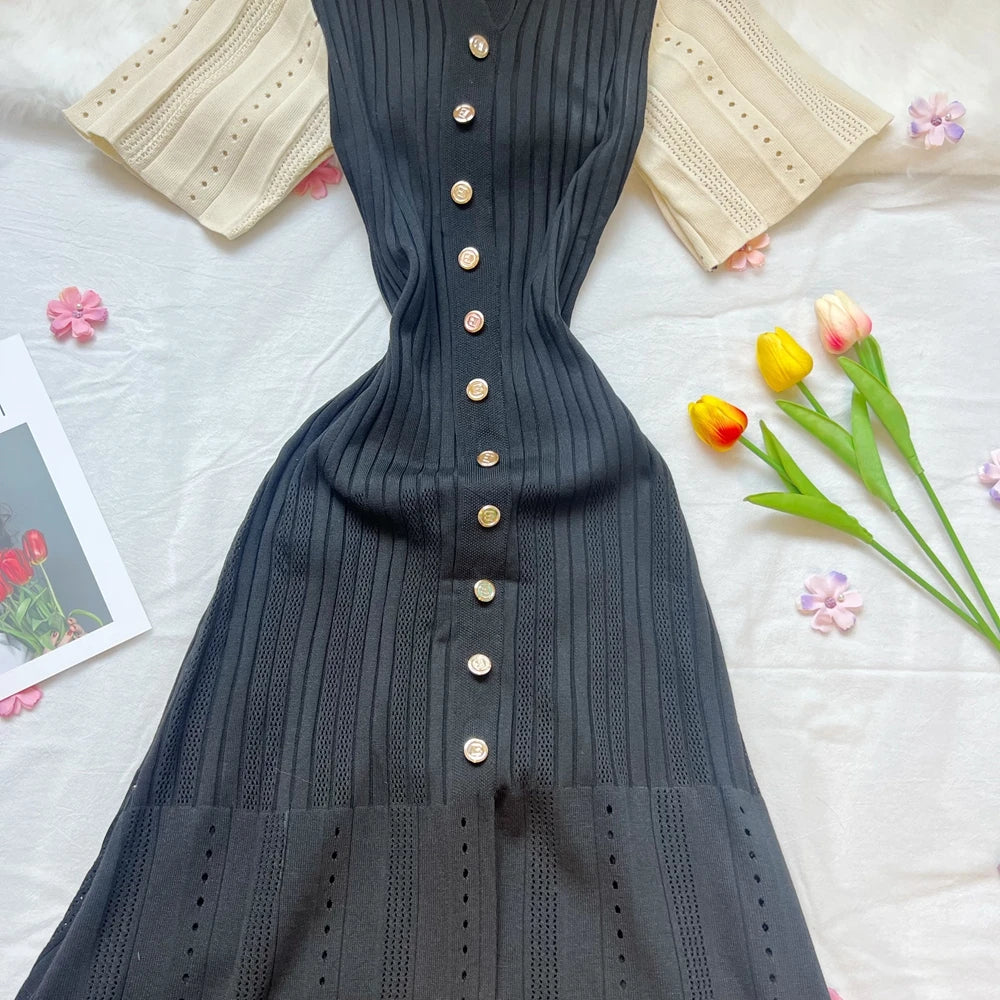 Patchwork Sleeve Knit Maxi Dress