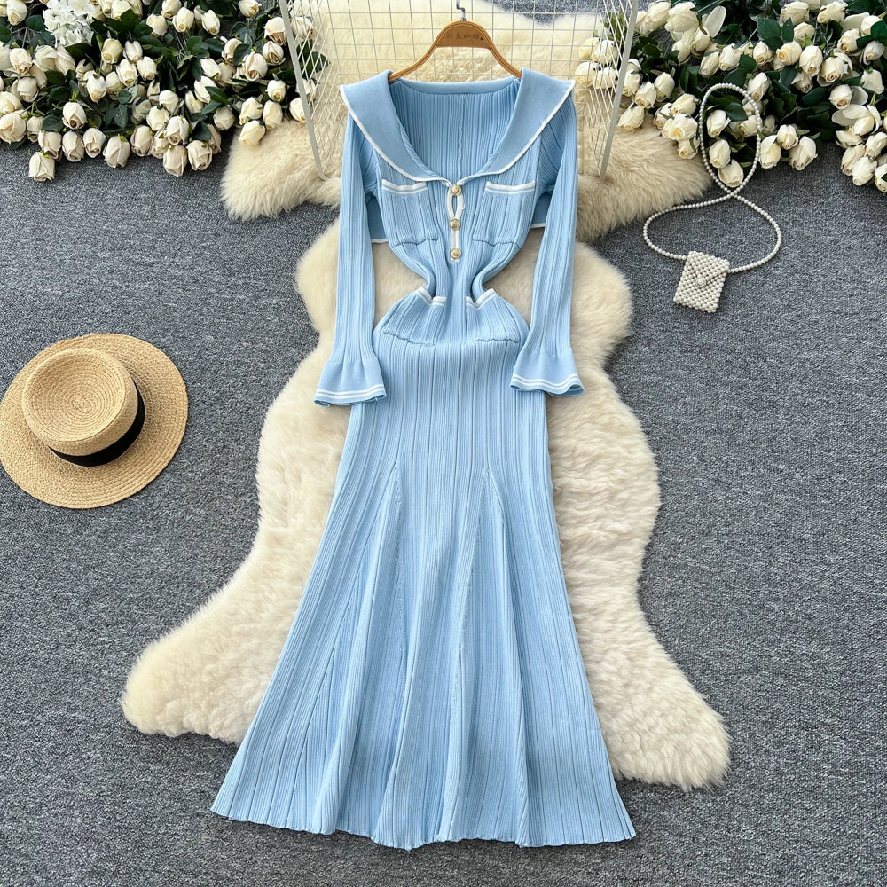 Peter Pan Collar Knit Pocket Dress
