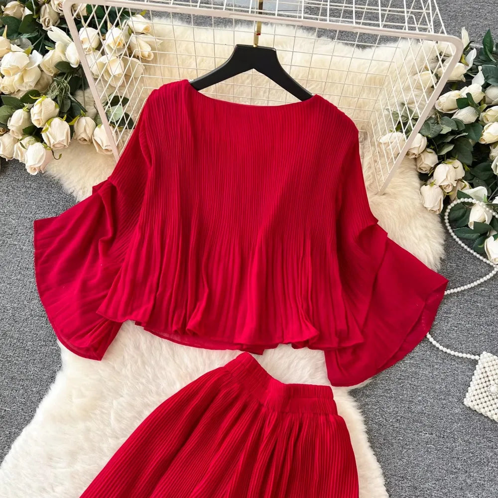 Cropped Tee and Wide Leg Pant Set