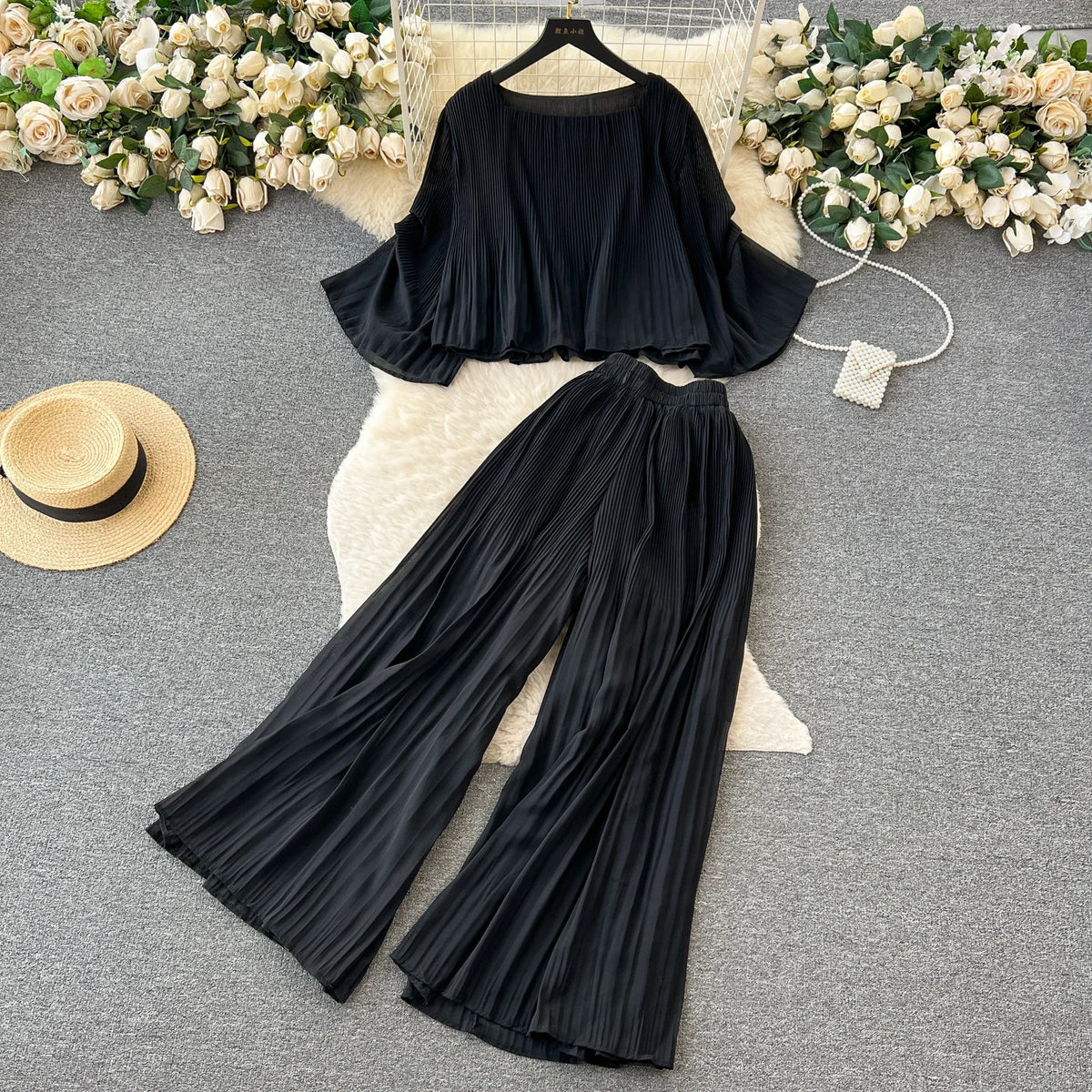 Cropped Tee and Wide Leg Pant Set