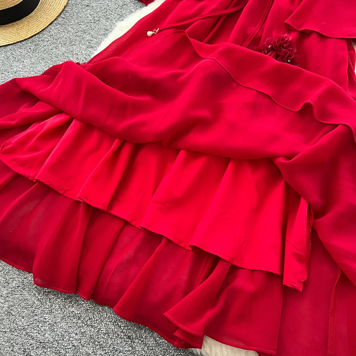 Embroidered Flare Sleeve Long Dress