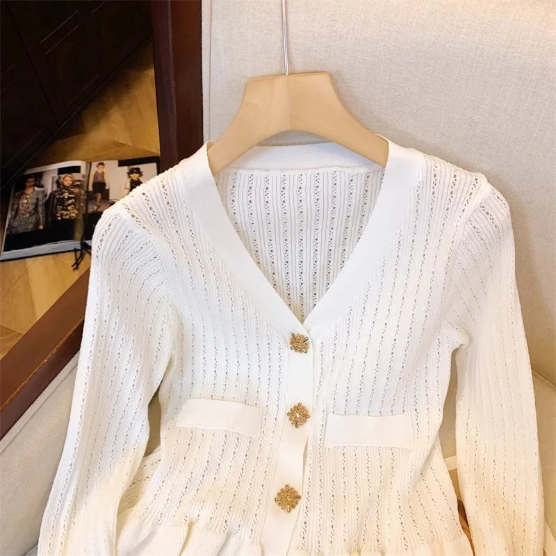 Rhinestone Ruffled V-Neck Cardigan