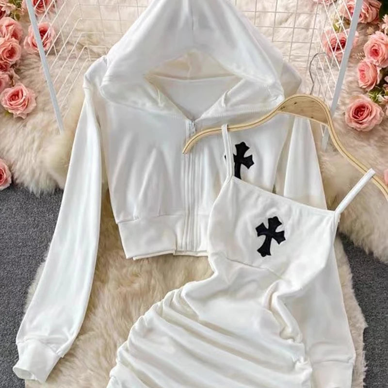 Hooded Jacket and Slip Mini Dress Set