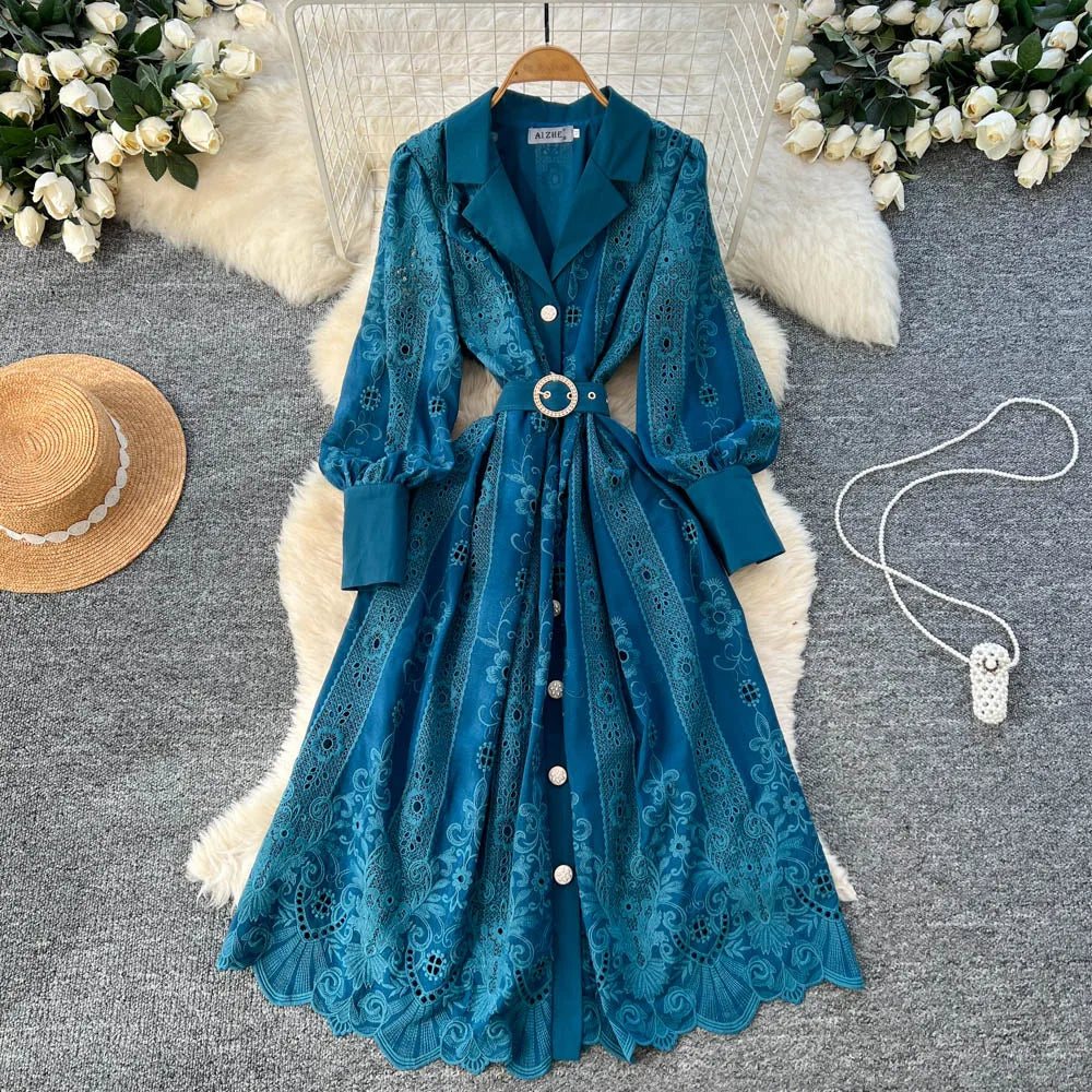 Collared Long Sleeve Maxi Dress