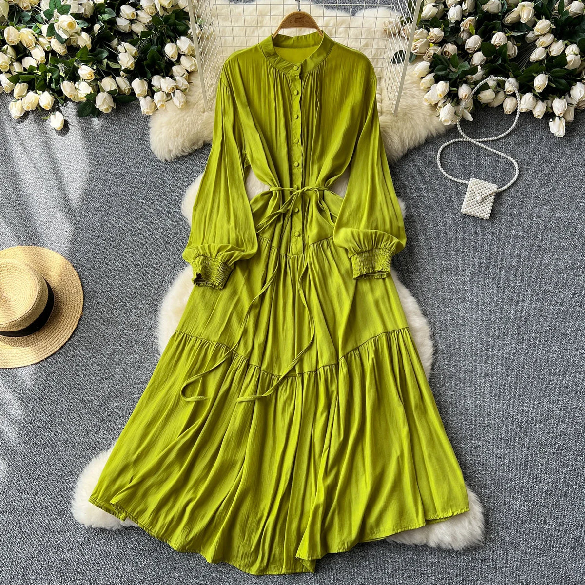Loose Button Front A-Line Beach Dress